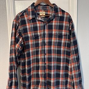 RedHead Men's Casual Plaid Shirt - Navy and Orange